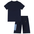 Boys Navy Blue Logo Shorts Set, 1, hi-res