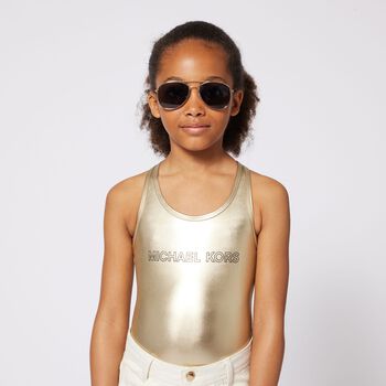 Girls Gold Logo Swimsuit