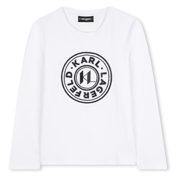 Girls White Logo Long Sleeve Top