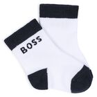 Baby Boys White, Blue & Navy Blue Logo Socks ( 3-Pack ) , 1, hi-res