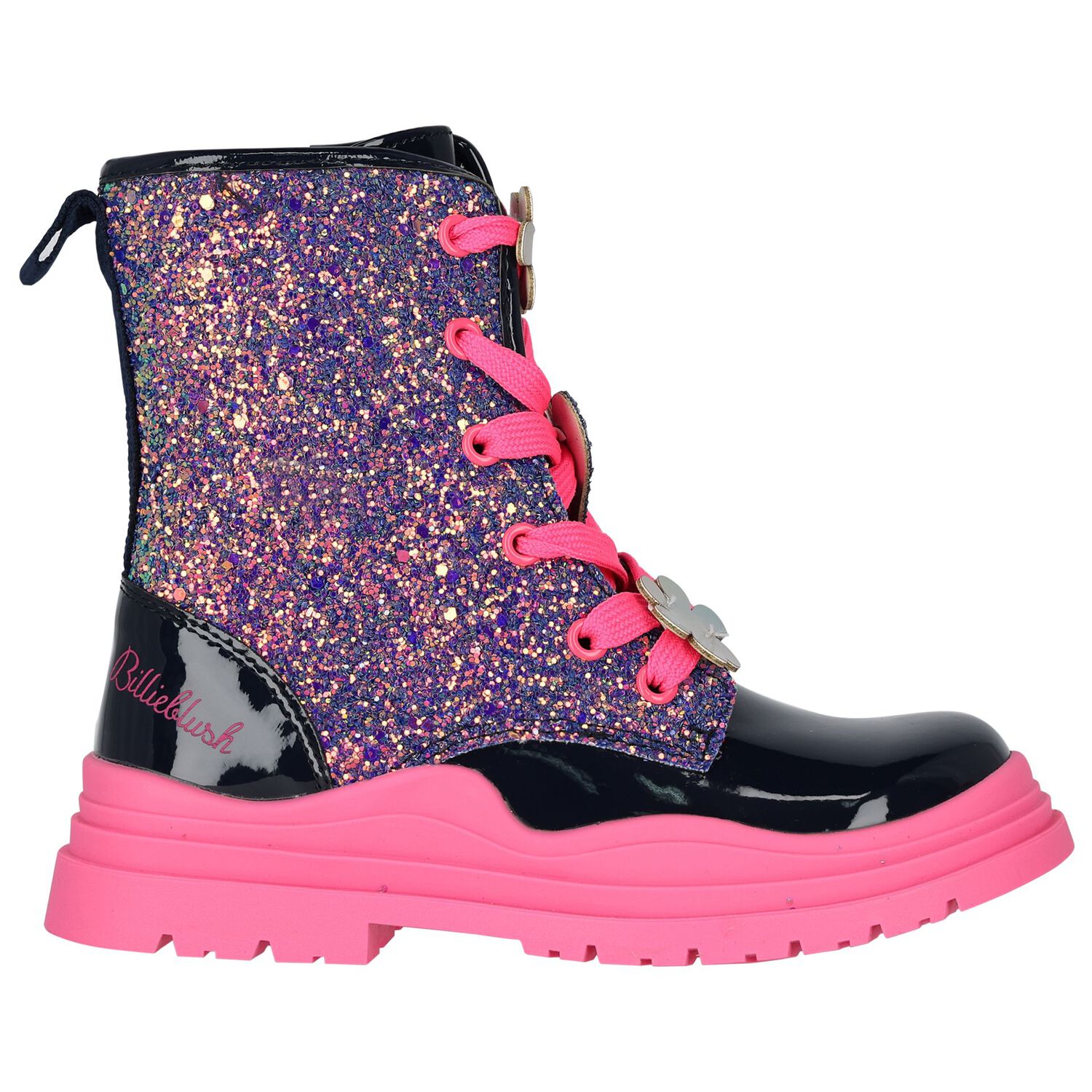 Girls Navy Blue & Pink Glitter Boots, 1, hi-res