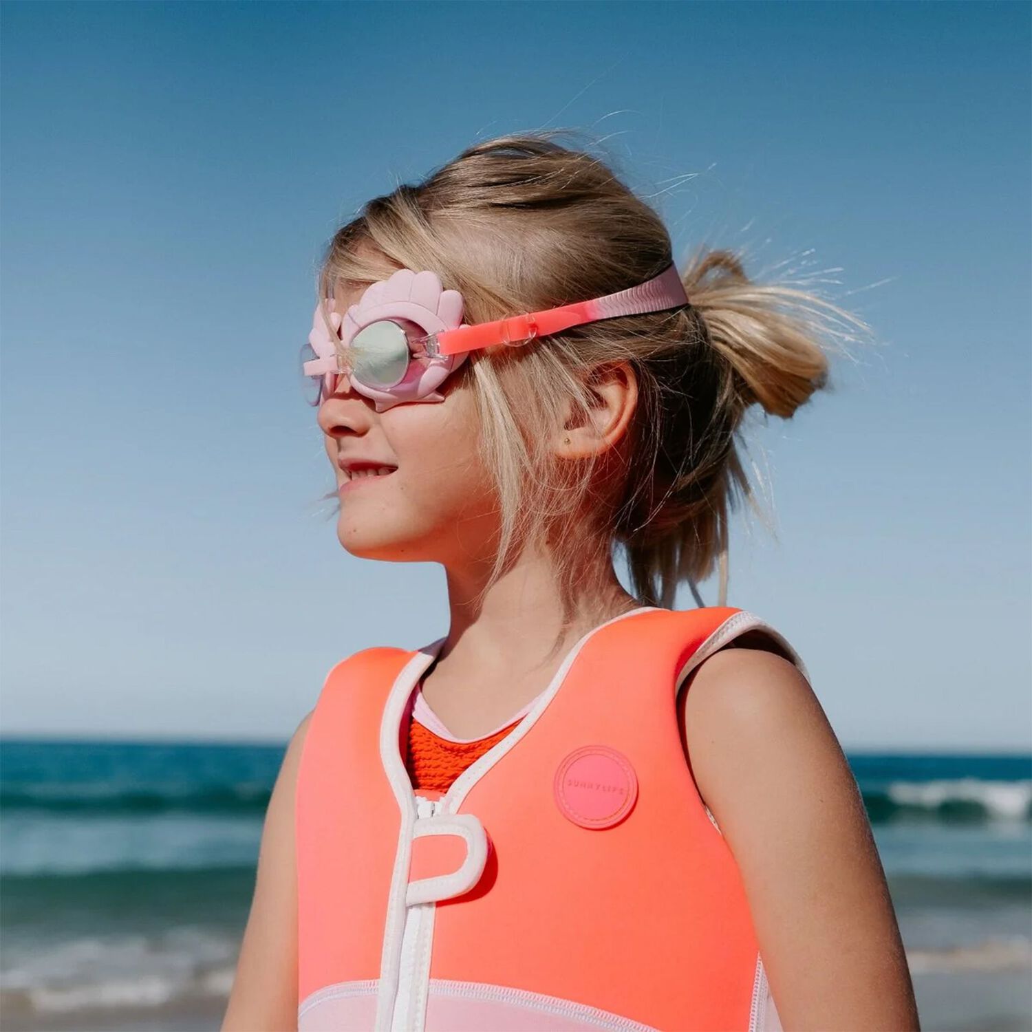 Girls Pink Melody The Mermaid Swimming Goggles, 1, hi-res