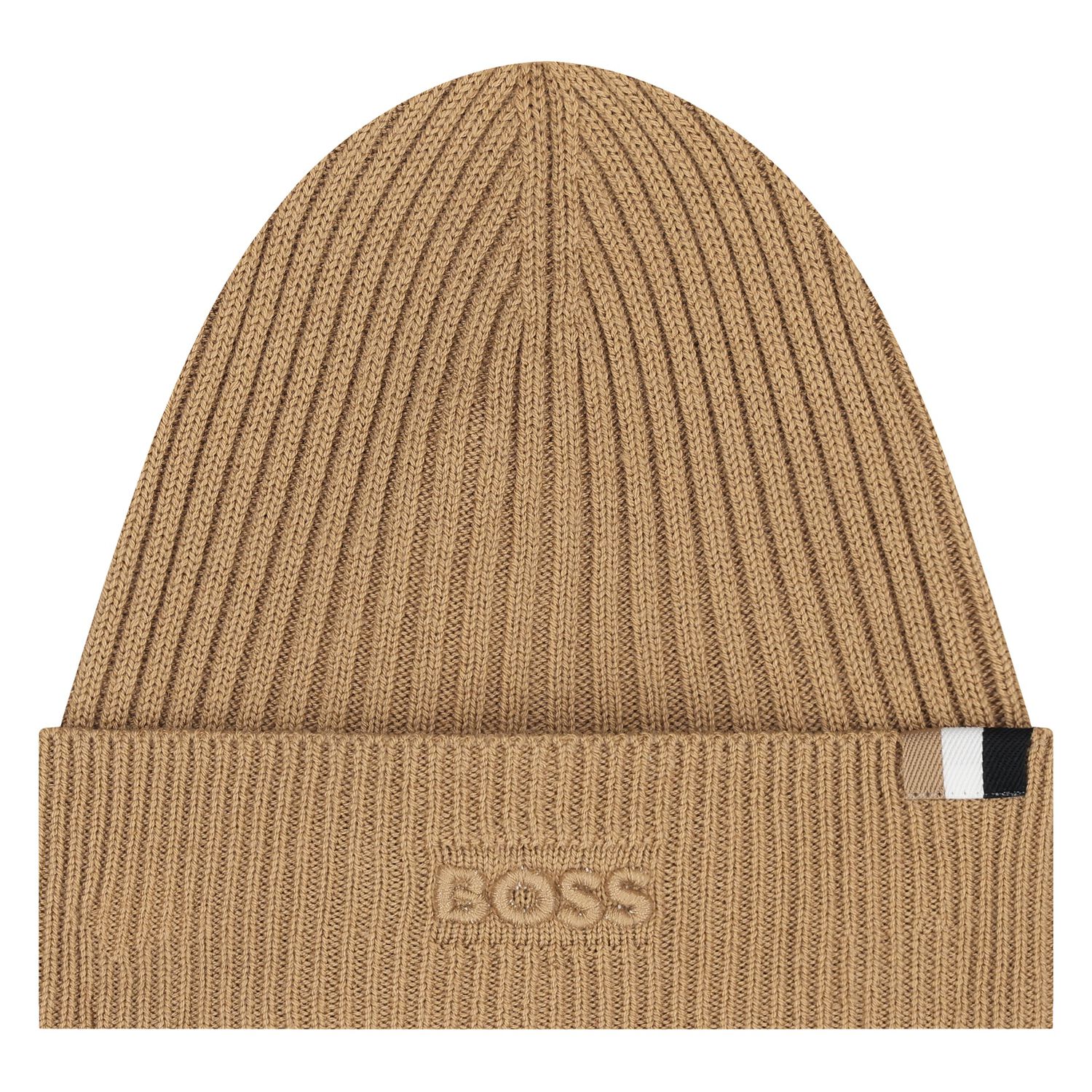 Beige Knitted Logo Hat, 1, hi-res