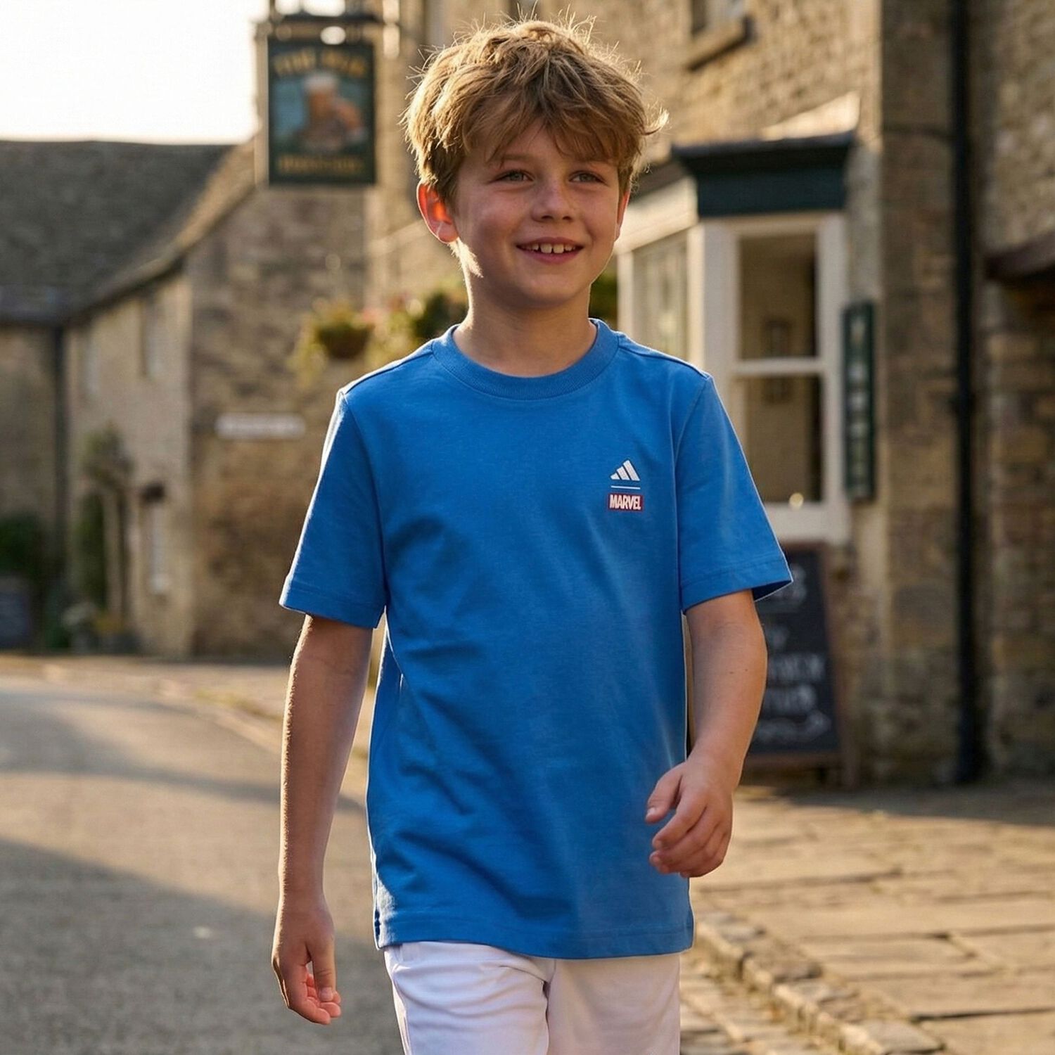 Boys Blue Logo Marvel T-Shirt, 1, hi-res