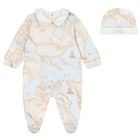 Baby Boys Ivory, Blue & Beige Geo Map Babygrow Set, 2, hi-res
