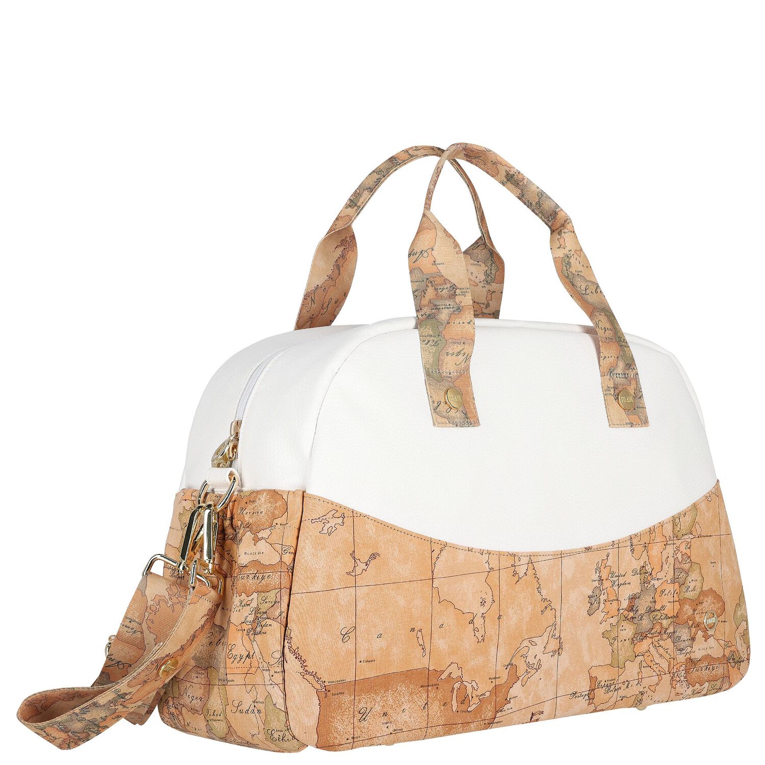 White & Beige Geo Map Baby Changing Bag, 1, hi-res