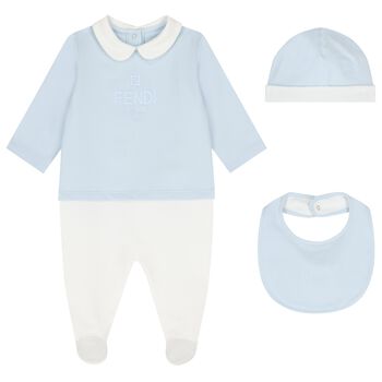 Baby Boys Blue & White Logo Babygrow Gift Set