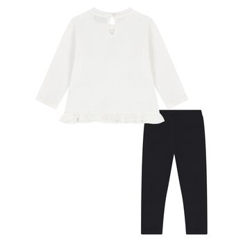 Younger Girls Ivory & Black Teddy Bear Leggings Set 