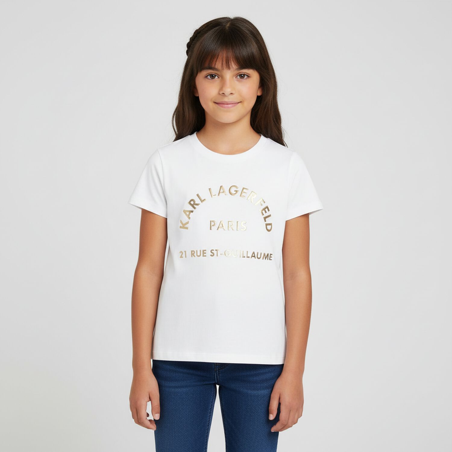 Girls White & Gold Logo T-Shirt, 1, hi-res image number null