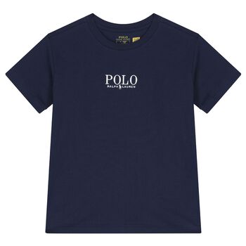 Ralph Lauren تي شيرت بولو قطني باللون أزرق داكن بالشعار للأولاد, 1 تي شيرت بولو قطني باللون أزرق داكن بالشعار للأولاد