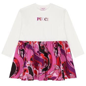 Girls Pink & White Logo Orchidee Dress