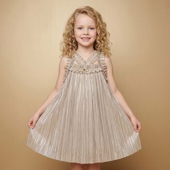 Girls Gold Metallic Pleated Top