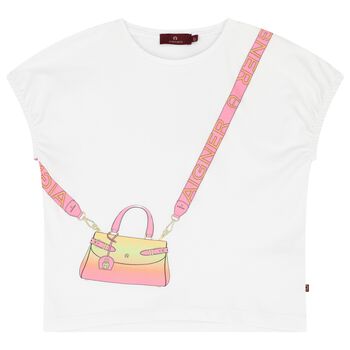 Aigner Girls White & Pink Bag T-Shirt, 1 Girls White & Pink Bag T-Shirt
