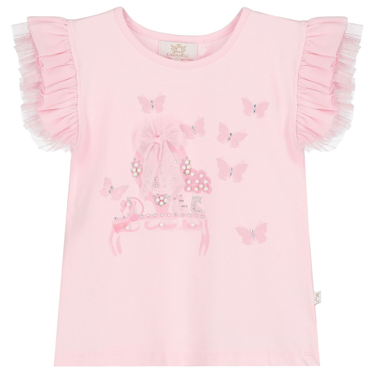 طقم بنات تنورة تول مزينة باللون الوردي, 1, hi-res