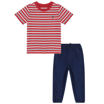Younger Boys Red & Navy Blue Trousers Set