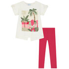 Girls Ivory & Pink Graphic Leggings Set, 1, hi-res