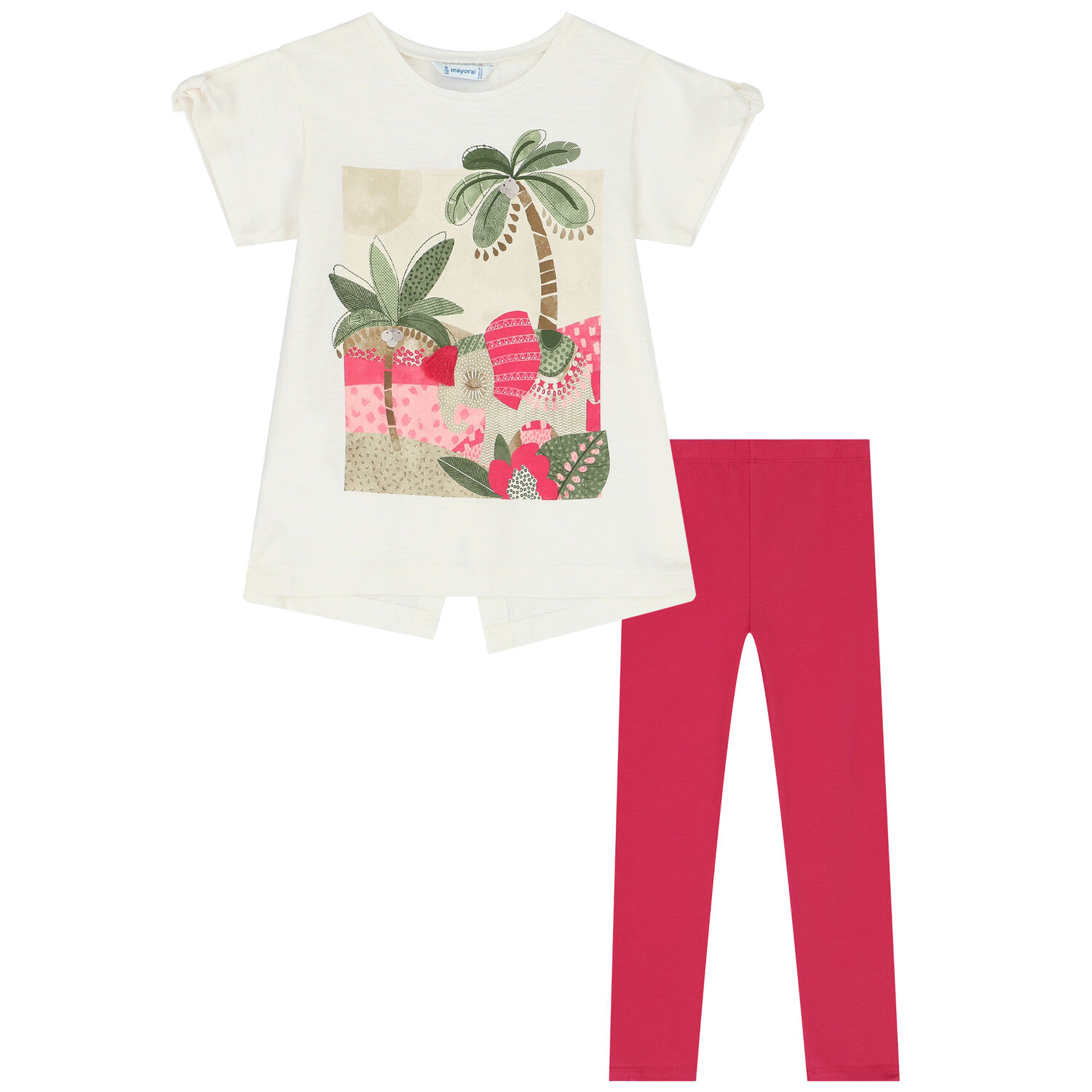 Girls Ivory & Pink Graphic Leggings Set, 1, hi-res