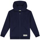 Navy Logo Hooded Zip Up Top, 1, hi-res