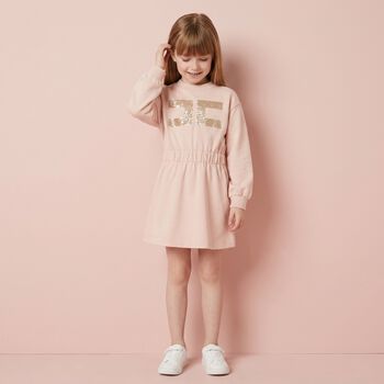 Girls Pink Logo Long Sleeve Dress