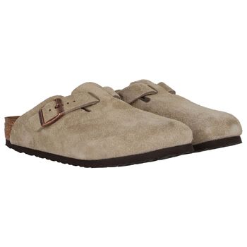 Beige Logo Suede Leather Clog