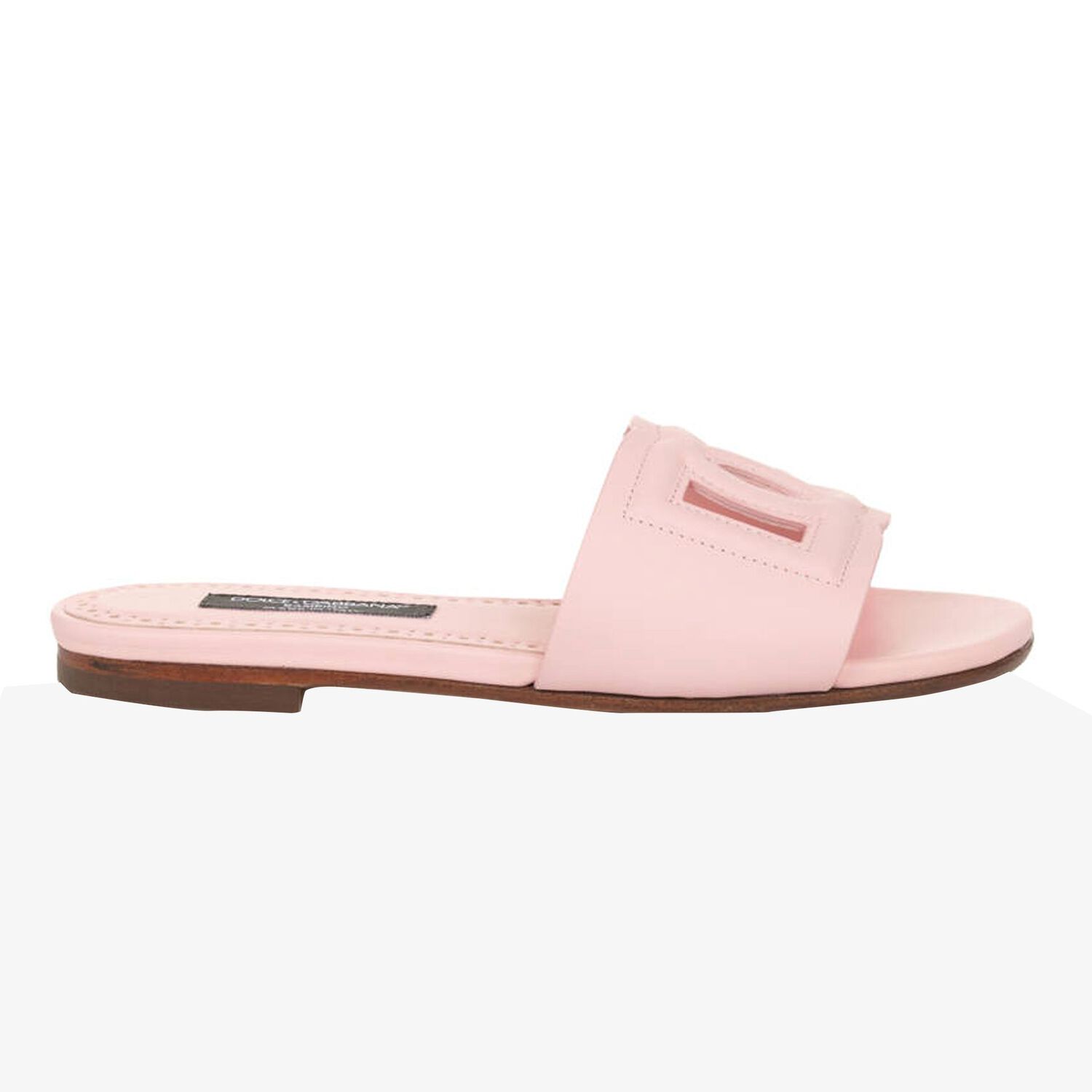 Girls Pink Leather Logo Sliders, 1, hi-res