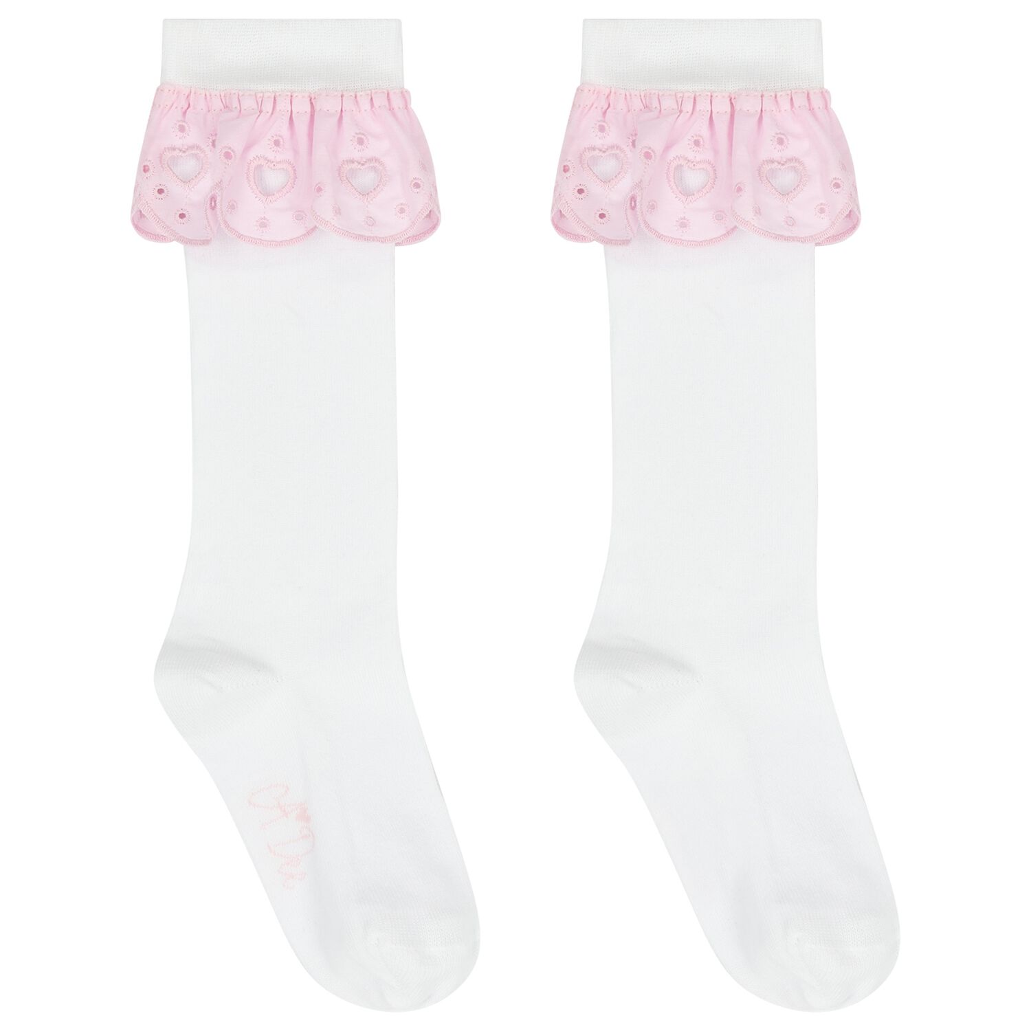 Girls White & Pink Broderie Anglaise Socks, 1, hi-res