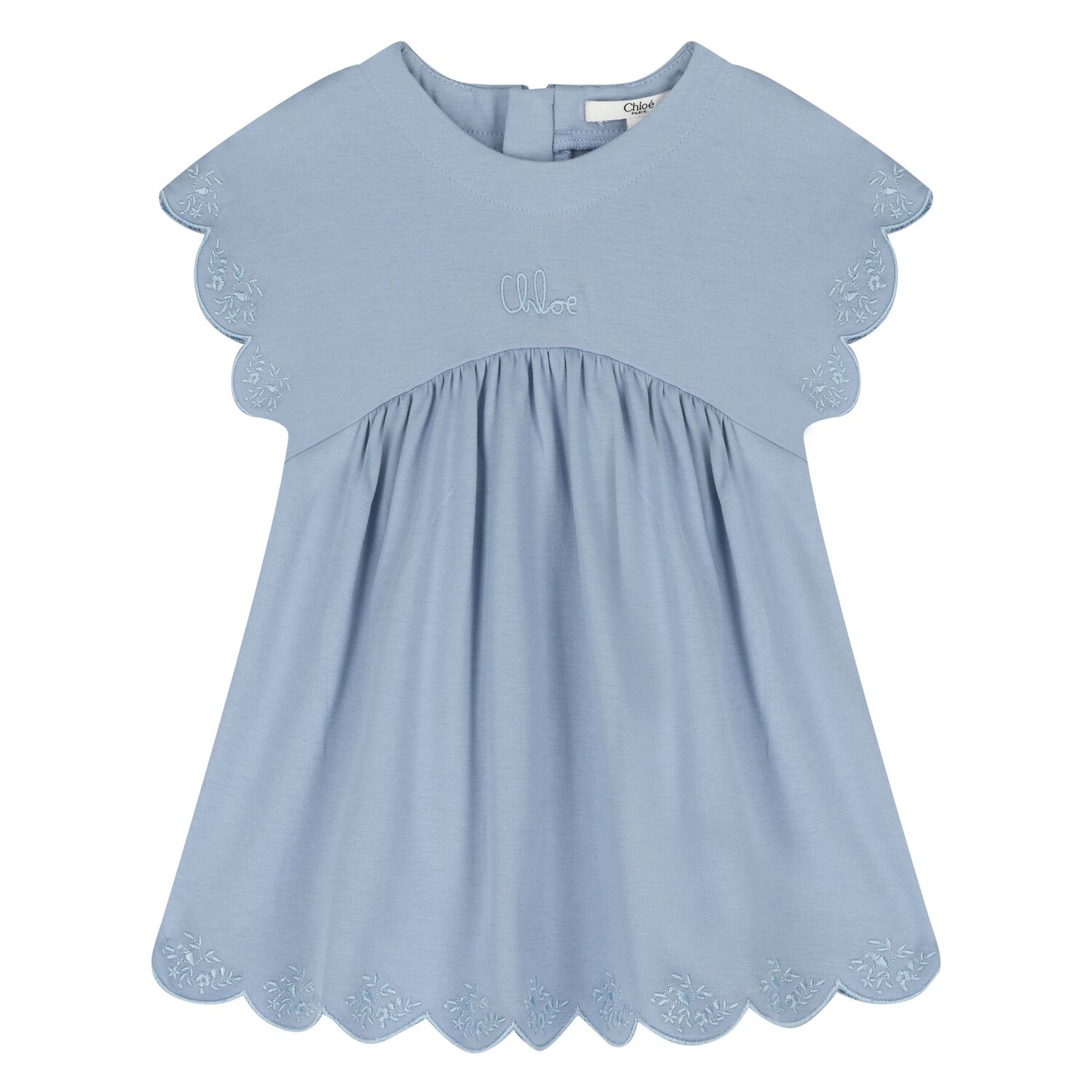 Younger Girls Blue Logo Scalloped Dress, 1, hi-res