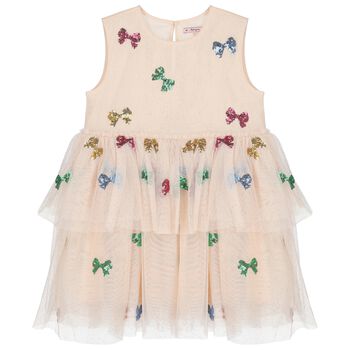 Girls Beige Bow Tulle Dress