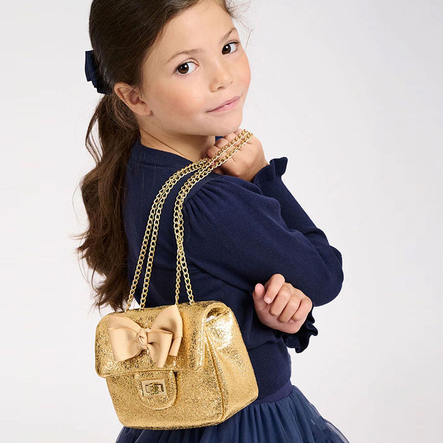 Girls Gold Bow Handbag, 2, hi-res image number null