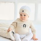 Baby Boys Beige & White Logo Babygrow, 1, hi-res