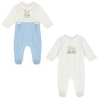 Baby Boys White & Blue Babygrows ( 2-Pack ), 1, hi-res