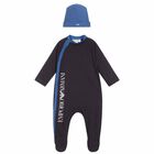 Baby Boys Black & Blue Babygrow & Hat Set, 2, hi-res