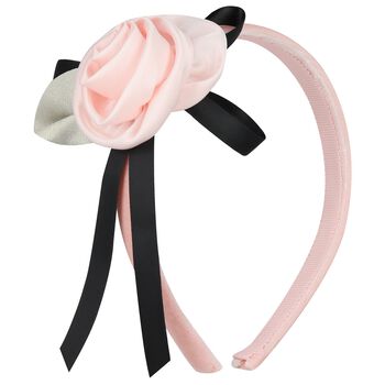 Girls Pink Velvet Rose & Bow Headband