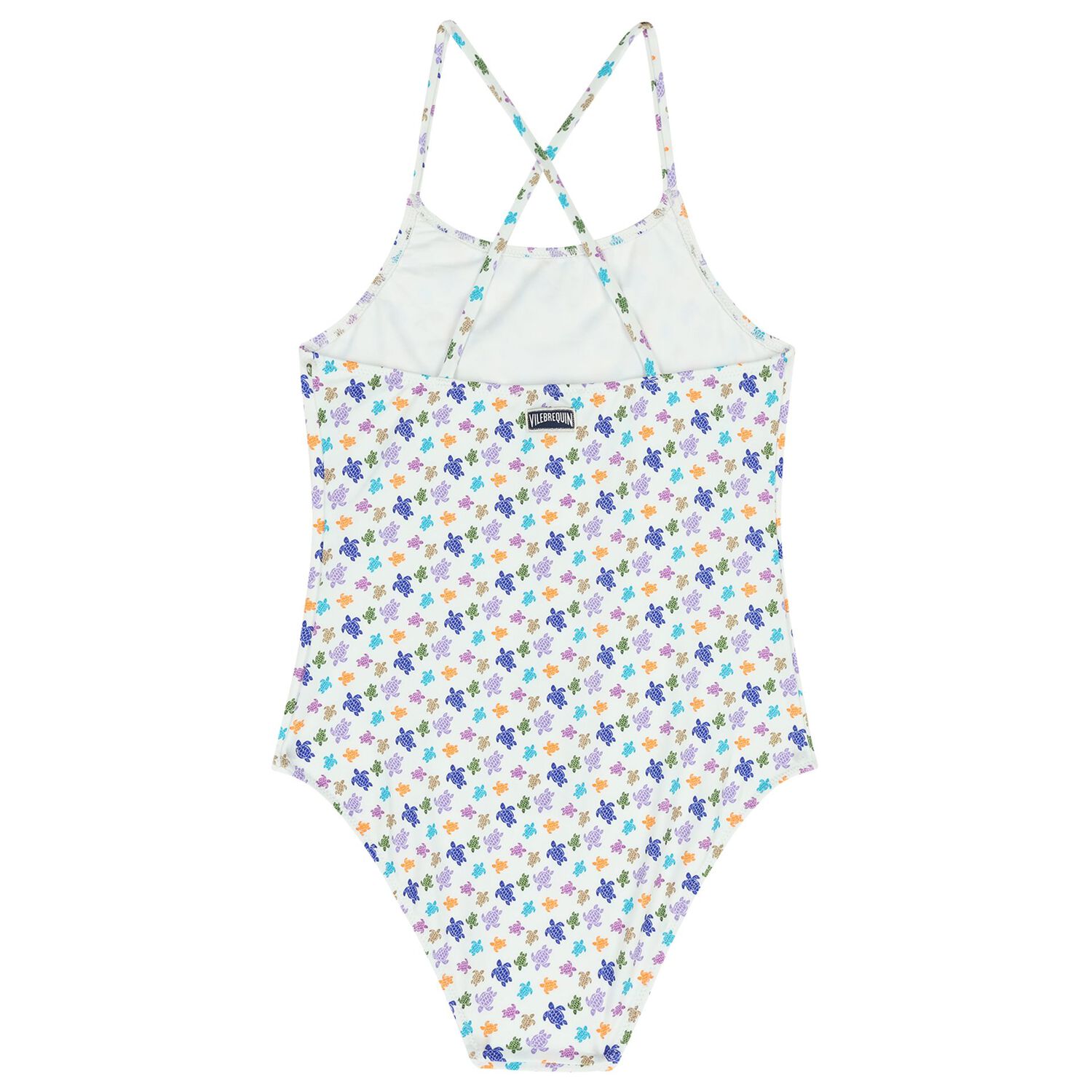 Girls White Turtle Logo Swimsuit, 1, hi-res