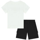 Younger Boys White & Black Logo Shorts Set, 1, hi-res