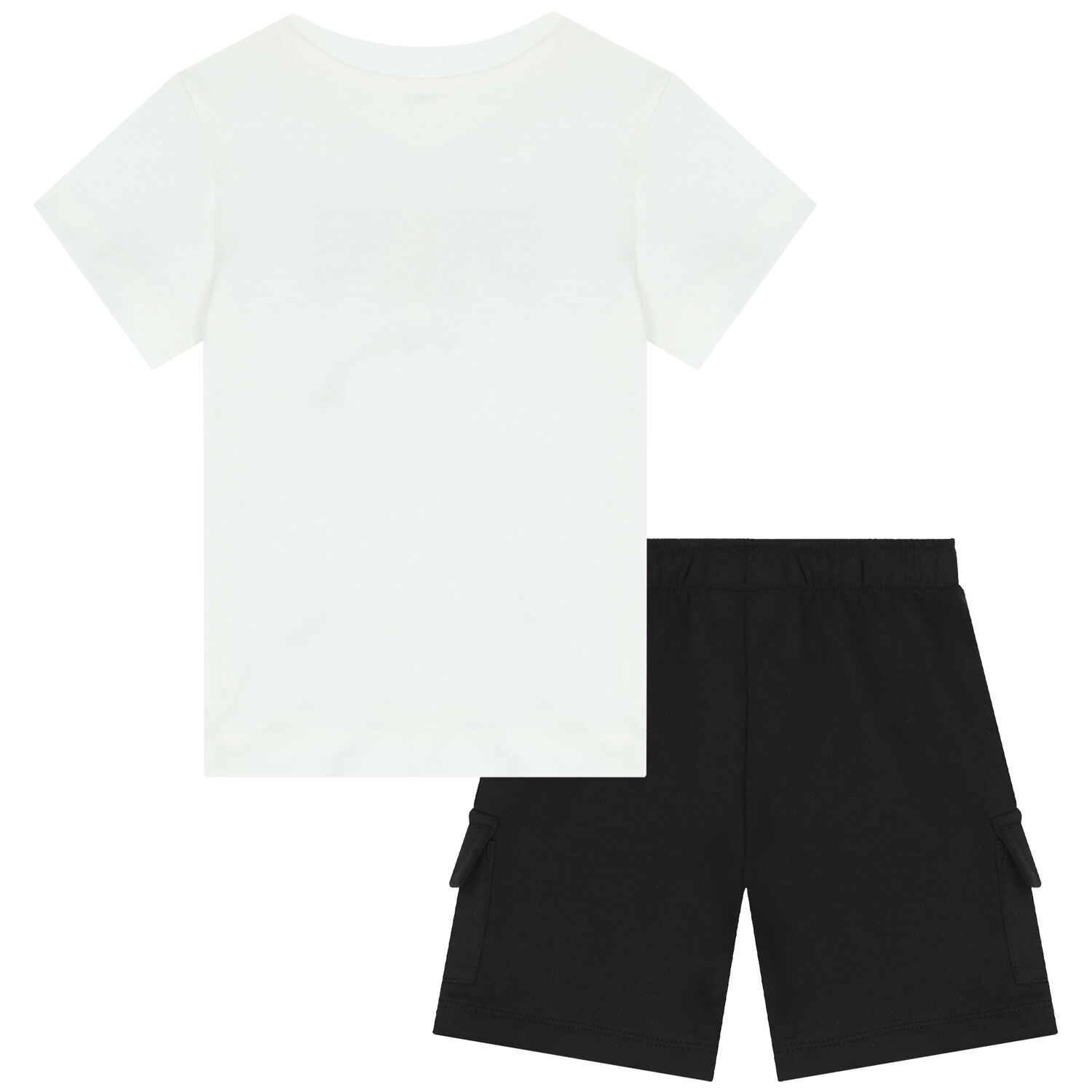 Younger Boys White & Black Logo Shorts Set, 1, hi-res