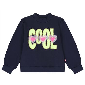 Girls Navy Blue Sequin Heart Sweatshirt