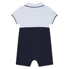 Baby Boys Blue & Navy Blue Logo Romper, 2, hi-res