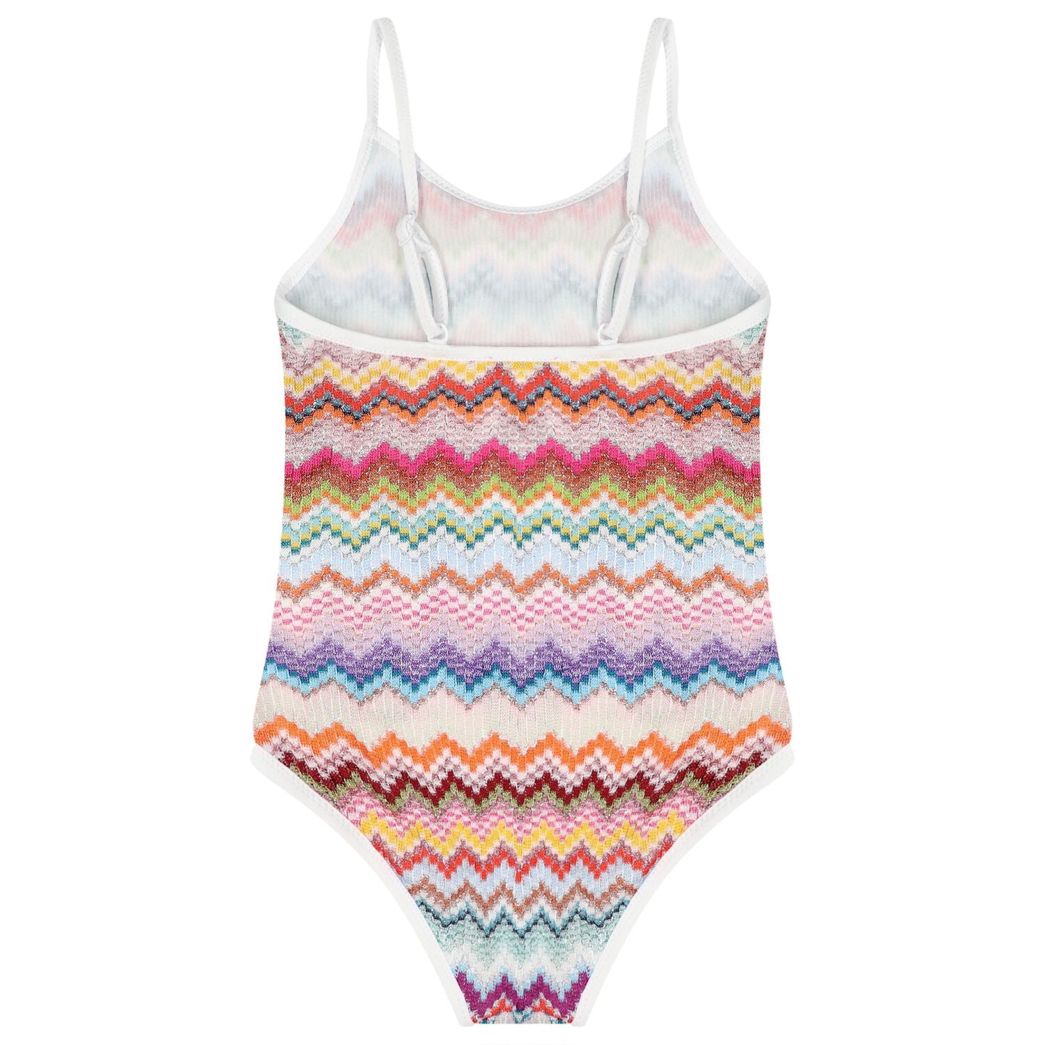 Girls Multi-Coloured Zig Zag Crochet Swimsuit, 1, hi-res