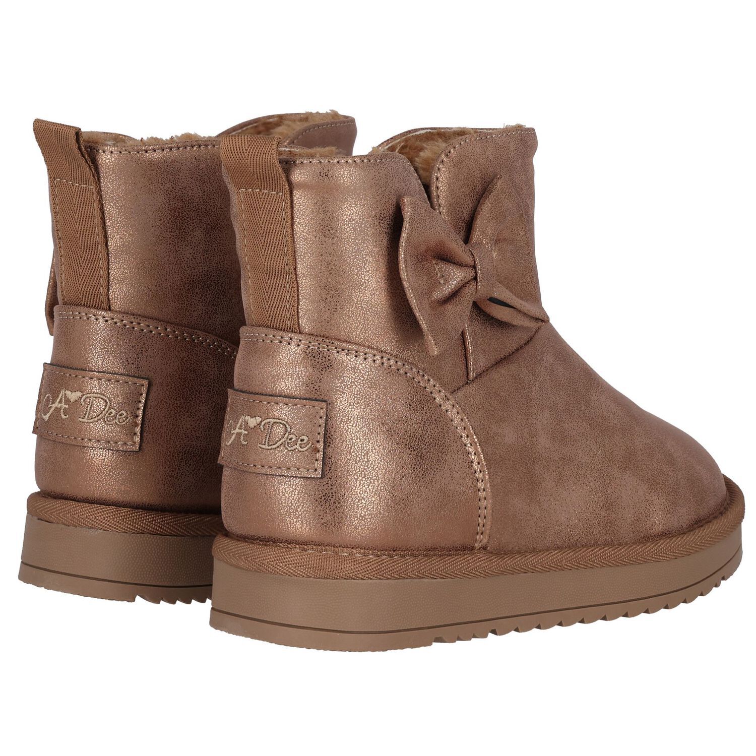 Girls Metallic Gold Faux Leather Bow Boots, 1, hi-res