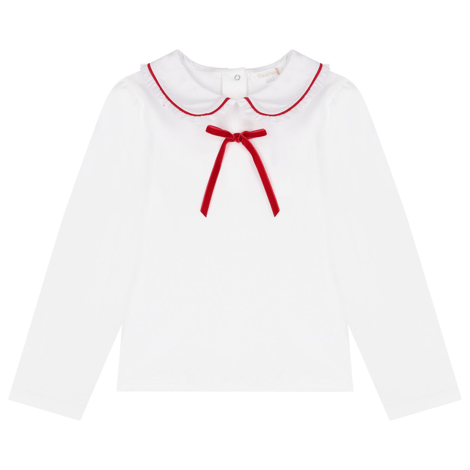 Girls White Bow Long Sleeve Top, 2, hi-res