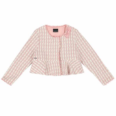 Girls White & Pink Tweed Jacket