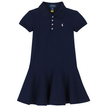 Girls Navy Blue Logo Polo Dress