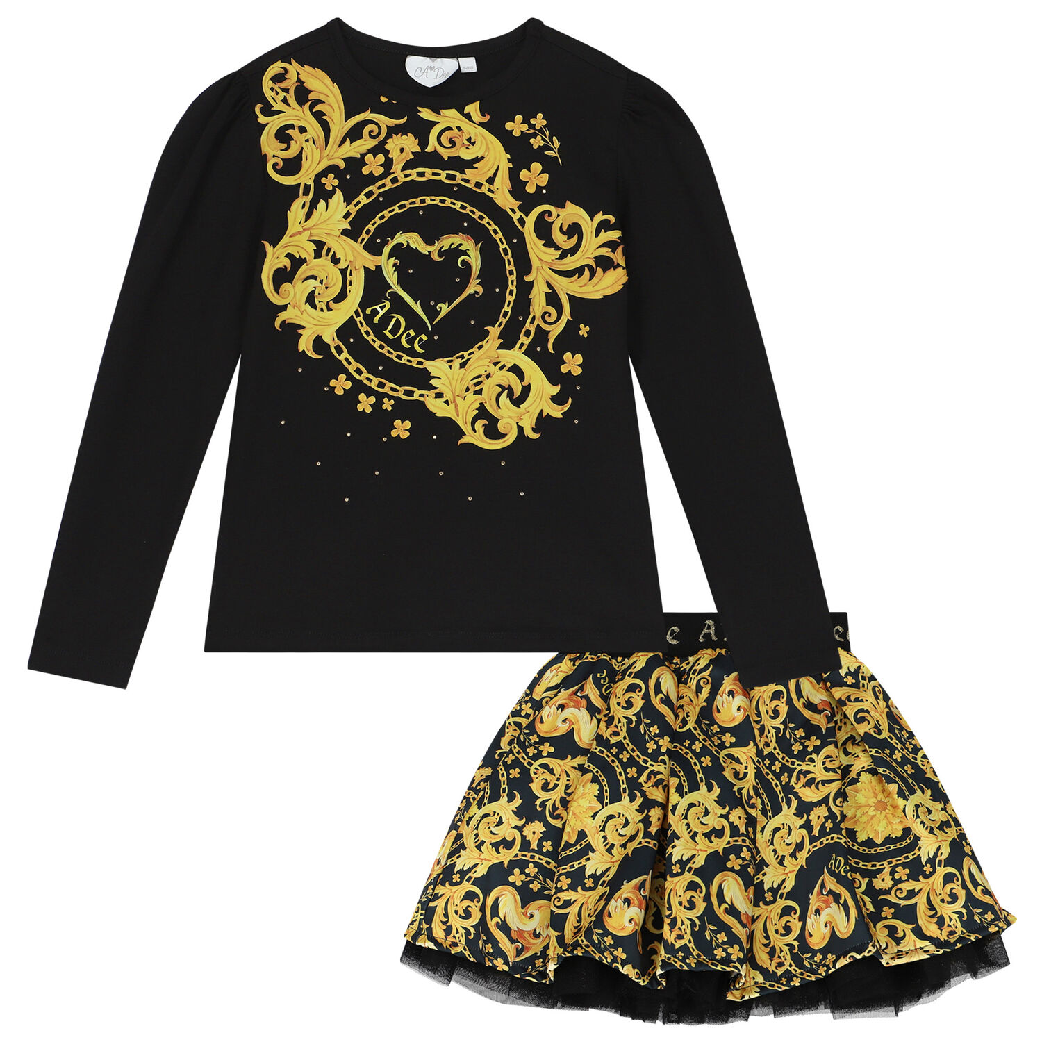 Girls Black & Gold Skirt Set, 1, hi-res image number null