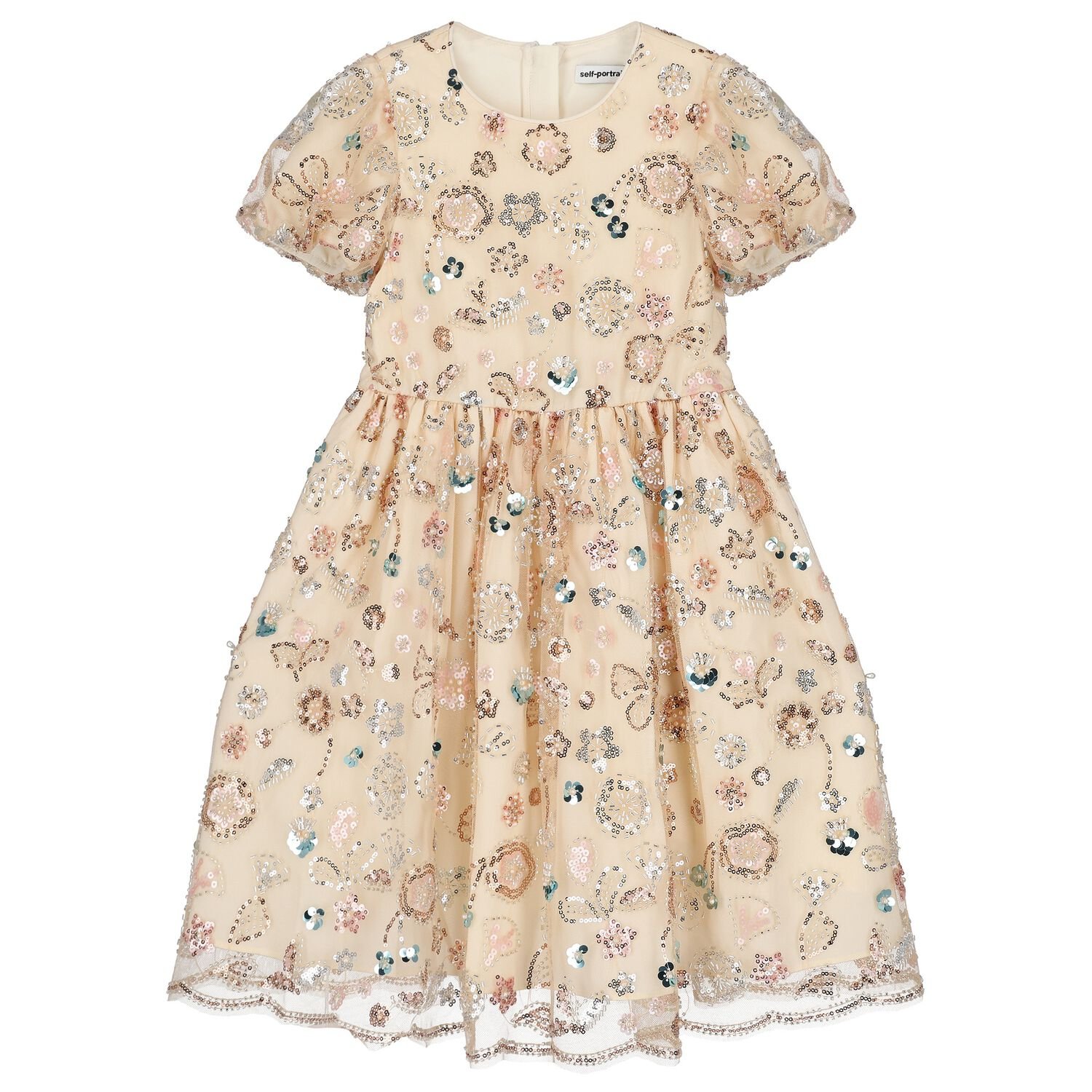 Girls Beige Embellished Dress, 1, hi-res