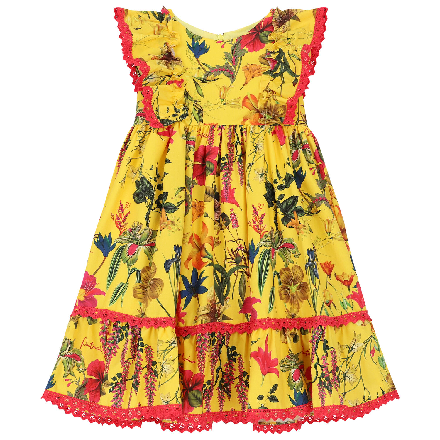 Girls Yellow Floral Dress, 1, hi-res
