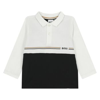 Younger Boys White & Black Logo Polo Shirt