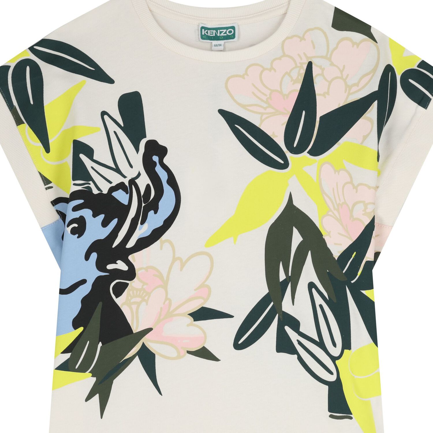 فستان بنقشة الفيل باللون العاجي للبنات , 1, hi-res