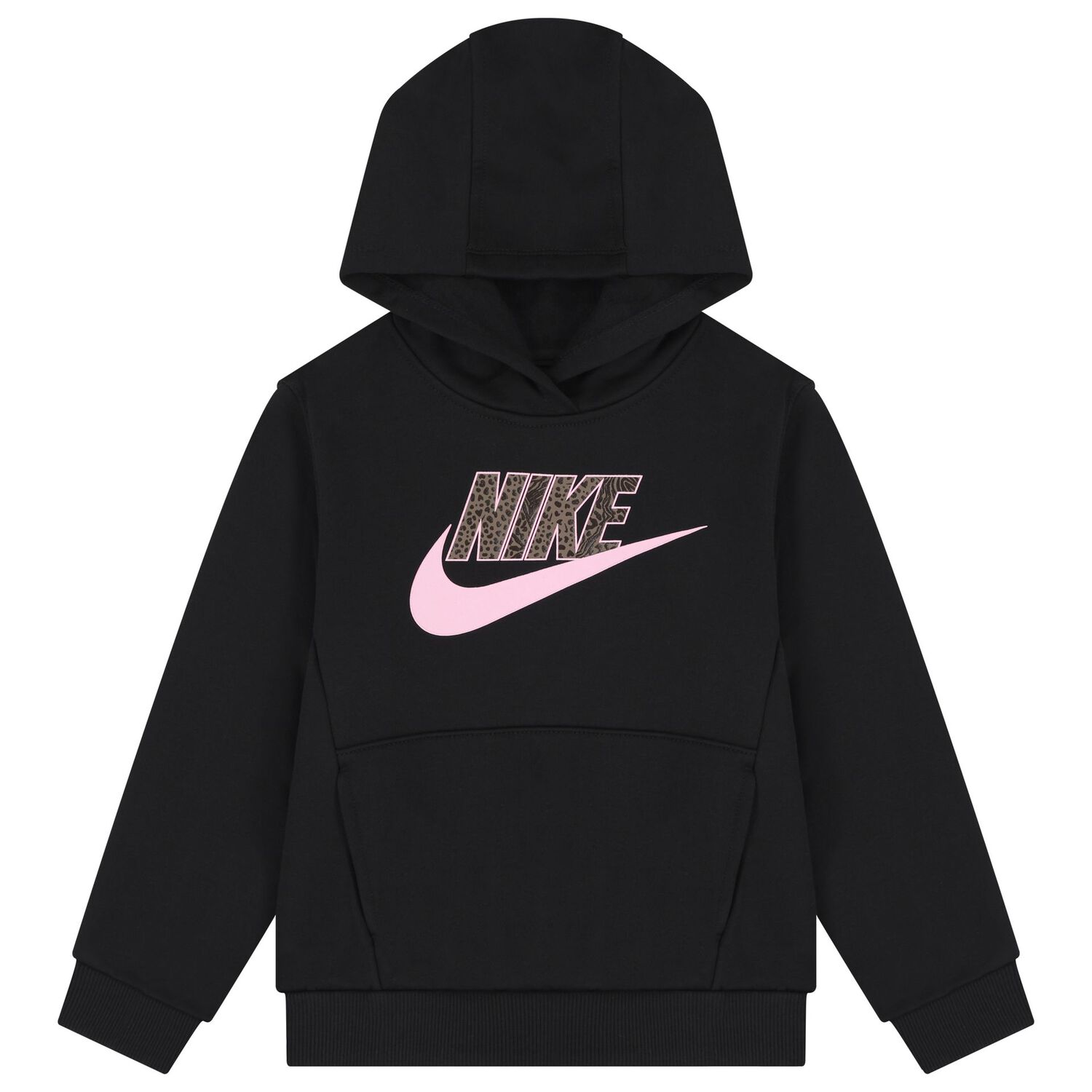 Girls Black Logo Hooded Top, 1, hi-res