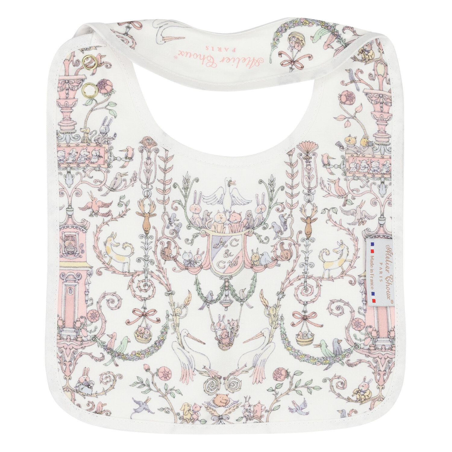 Baby Girls White & Pink Toile de Jouy Carré Swaddle & Bib Gift Set, 1, hi-res image number null